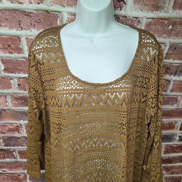Cato Boho Midi Dress 2XL | Festival Brown Knit Loose Fit Round Neck - Picture 3 of 7